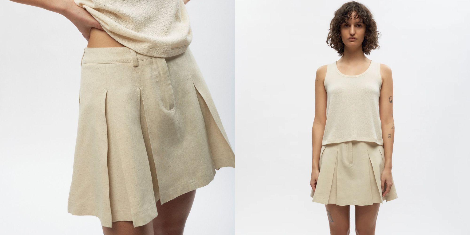 beige pleated mini skirt from kotn