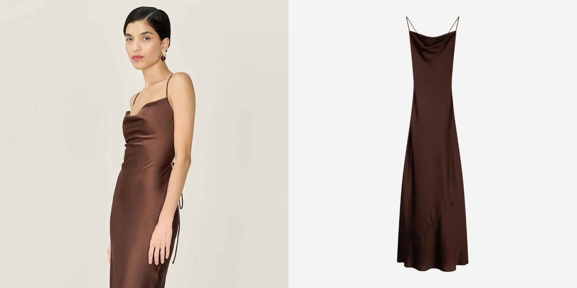 brown satin occasion dress from omnes