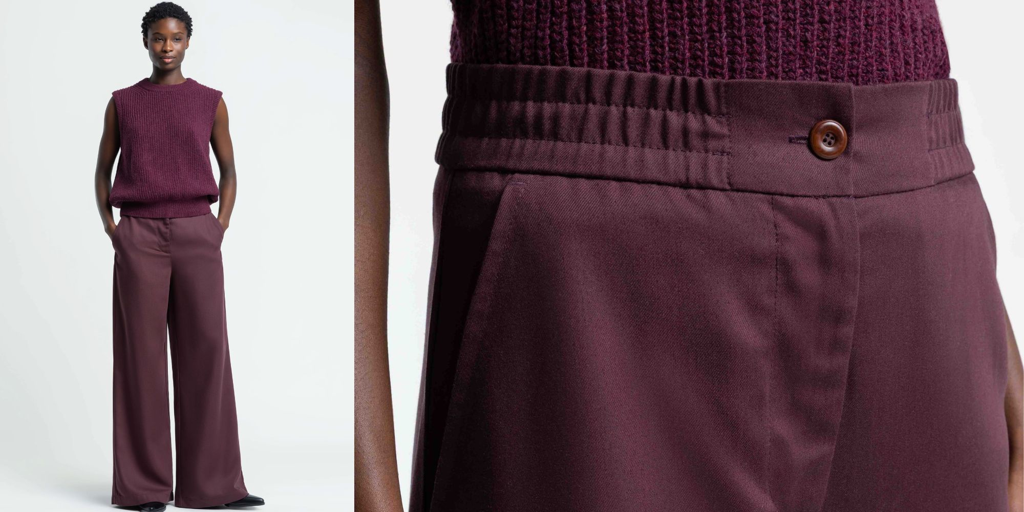 burgundy wide leg trousers from kings of indigo
