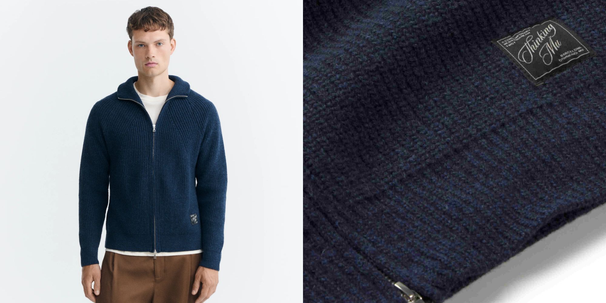 navy zip-through cardigan from thinking mu