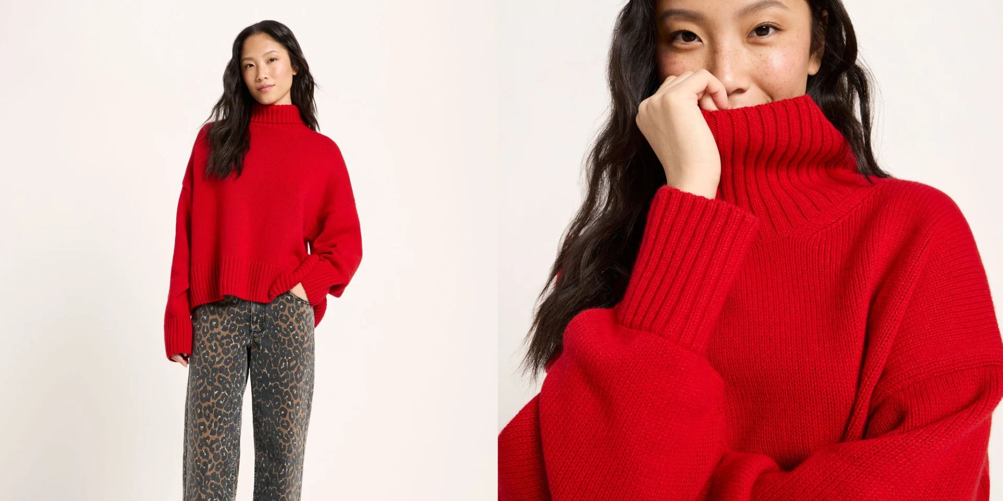 person wearing oversized red sweater from lanius