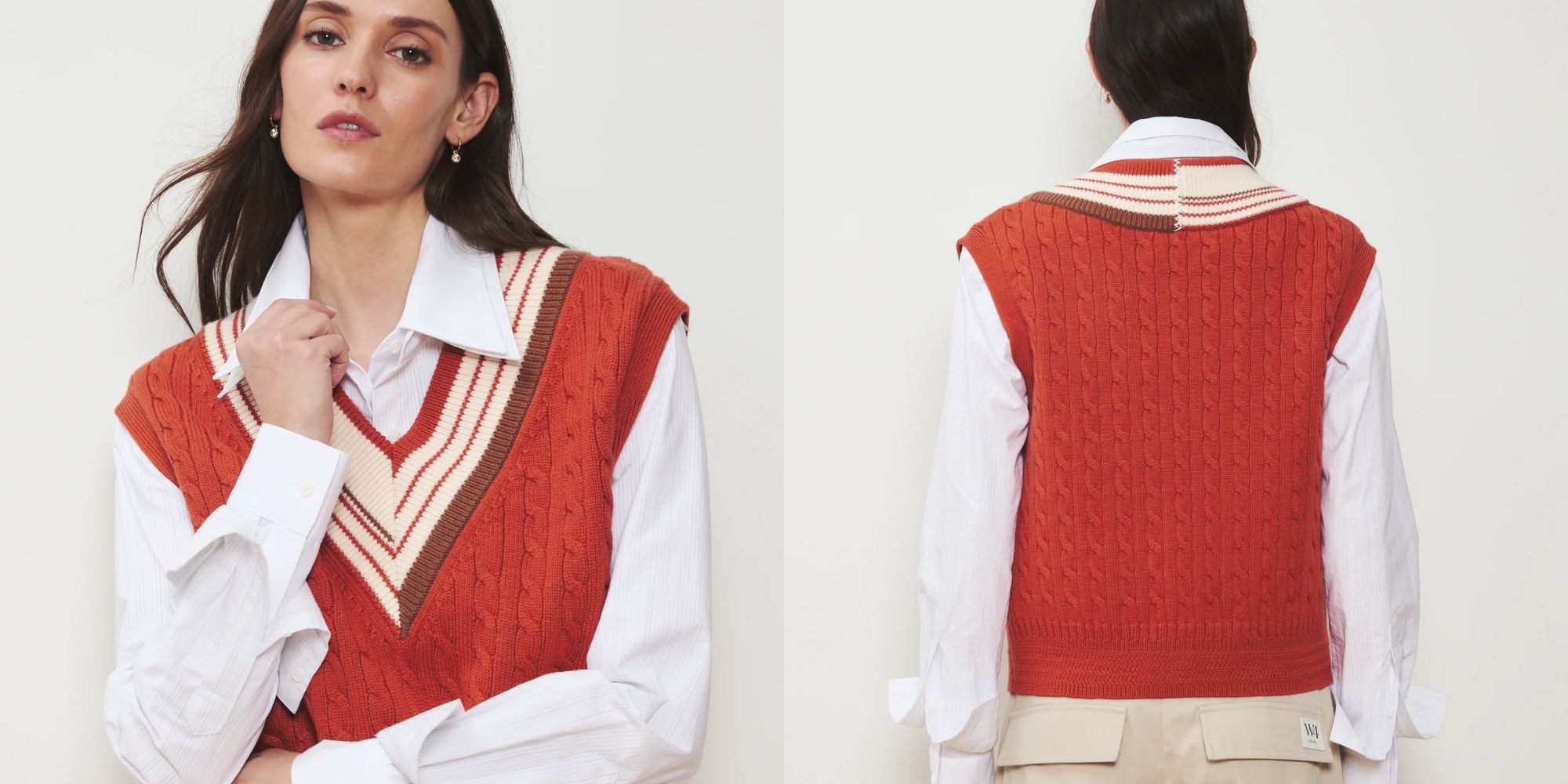 person wearing retro varsity vest from we-ar4