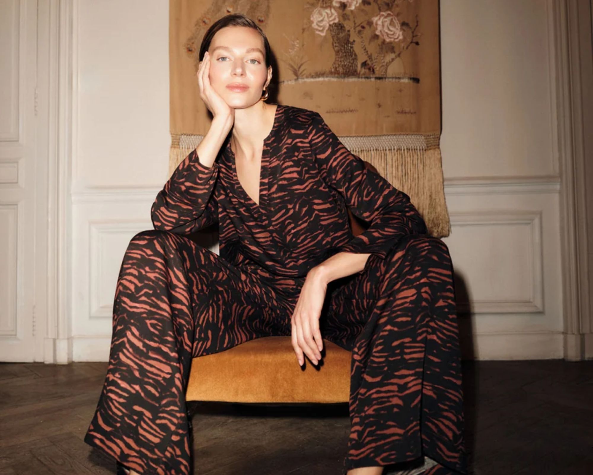 person wearing striped co-ord from more sustainable brand lanius