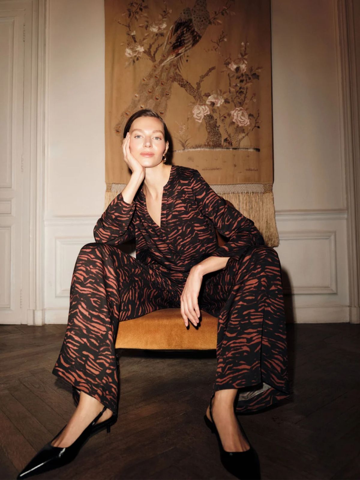 person wearing striped co-ord from more sustainable brand lanius