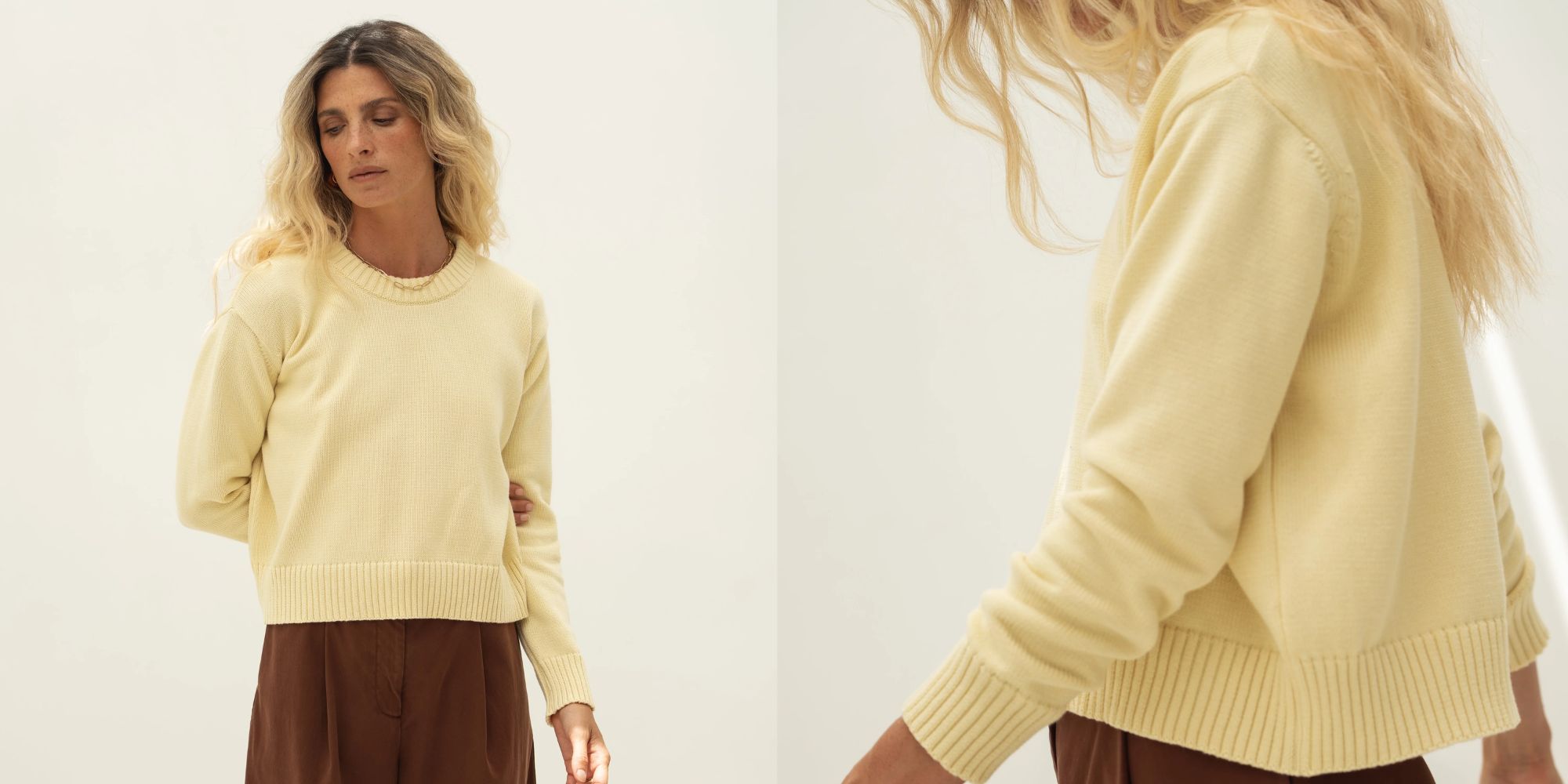 person wearing yellow cotton sweater from naz