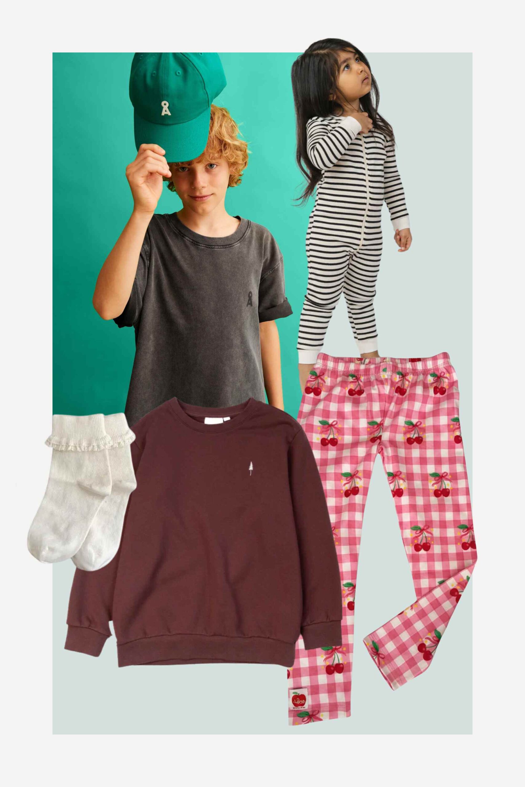 collage of more sustainable kidswear