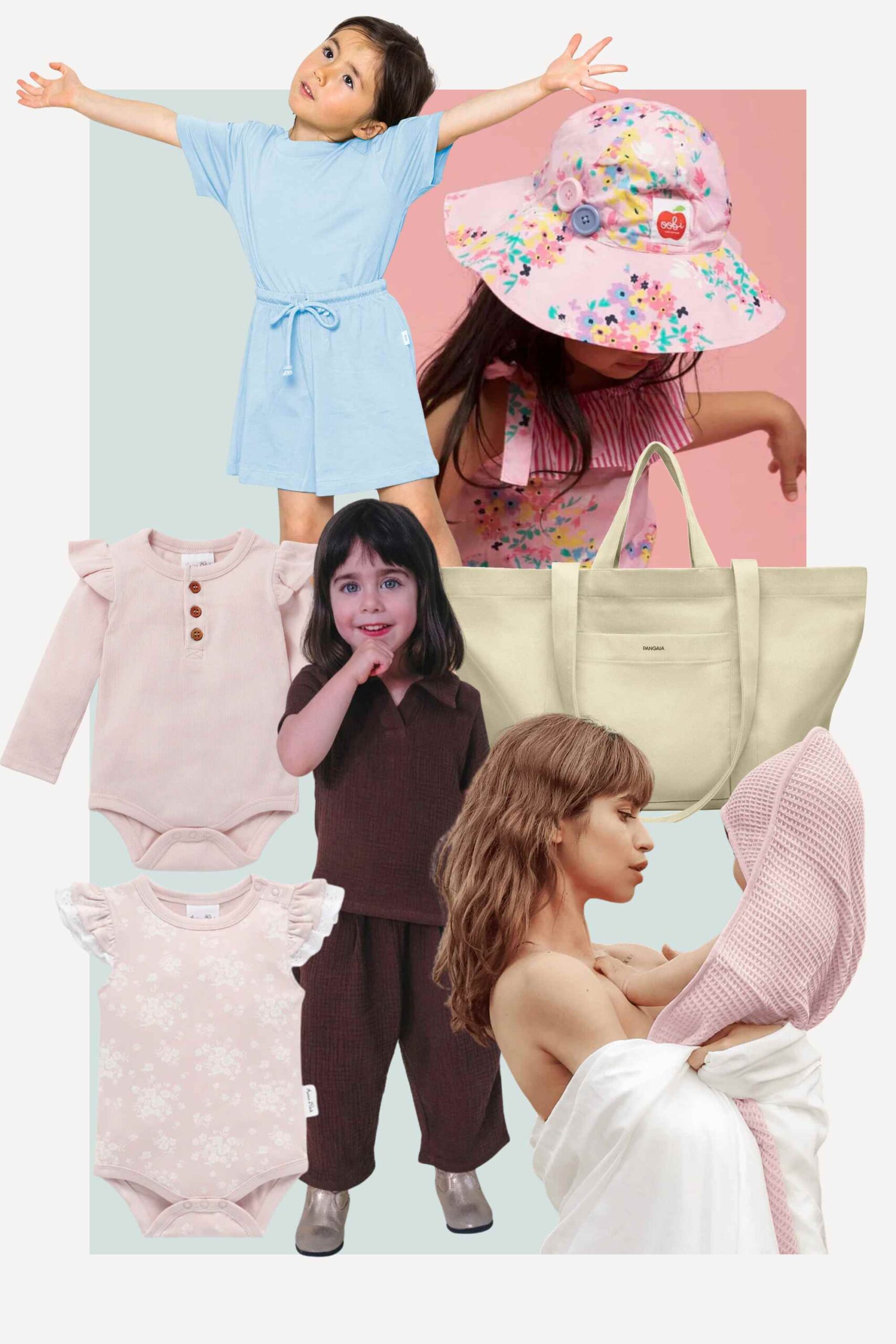 collage of pastel coloured more sustainable kidswear