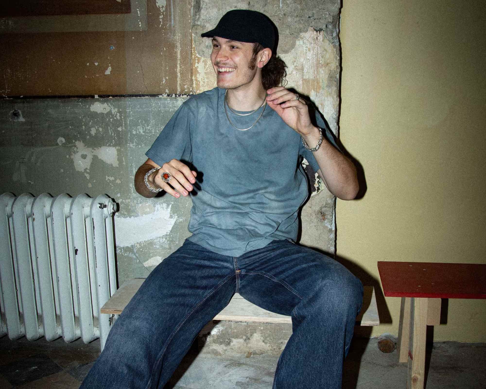 person wearing nude jeans clothes