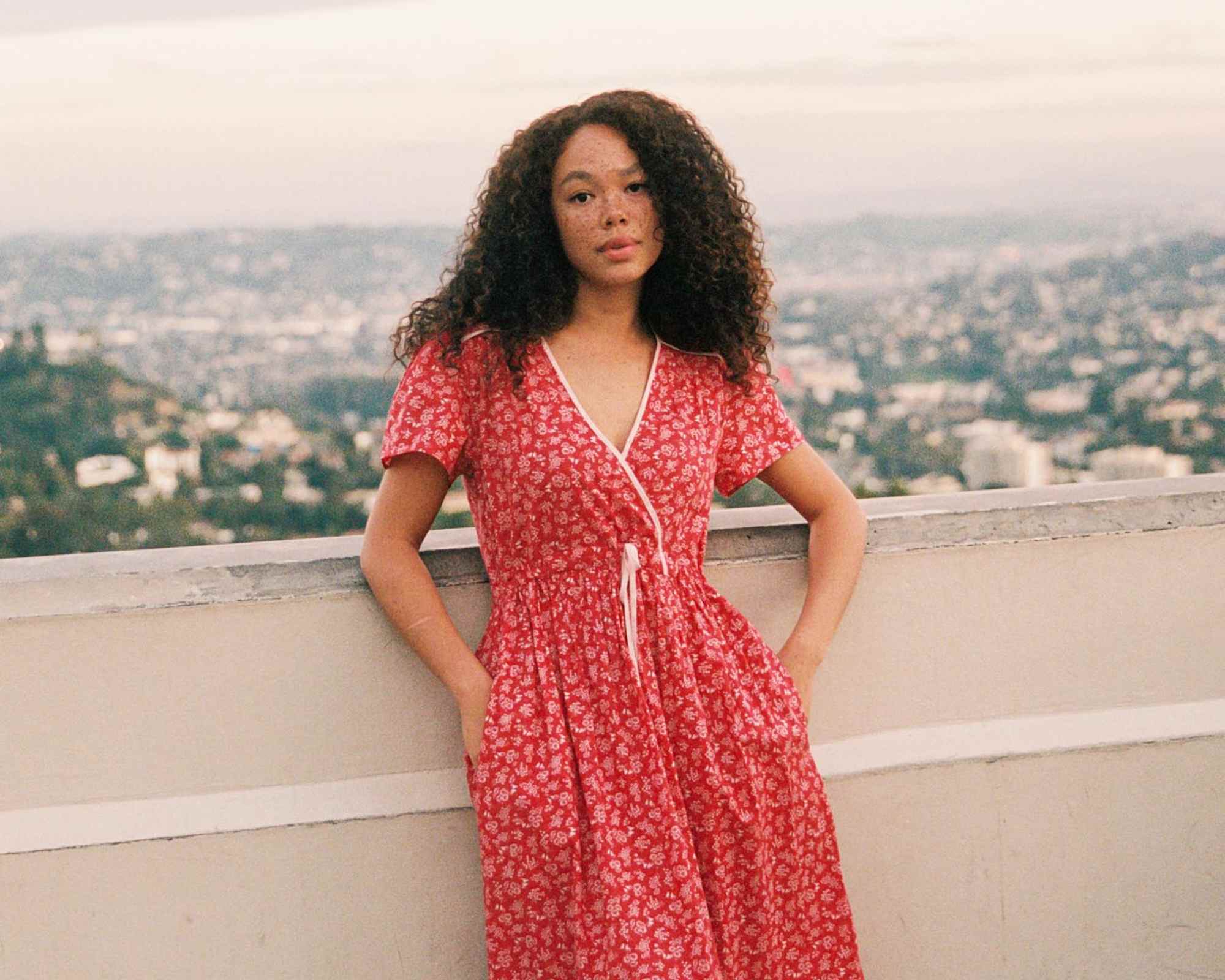 person wearing more sustainable petite clothes from christy dawn