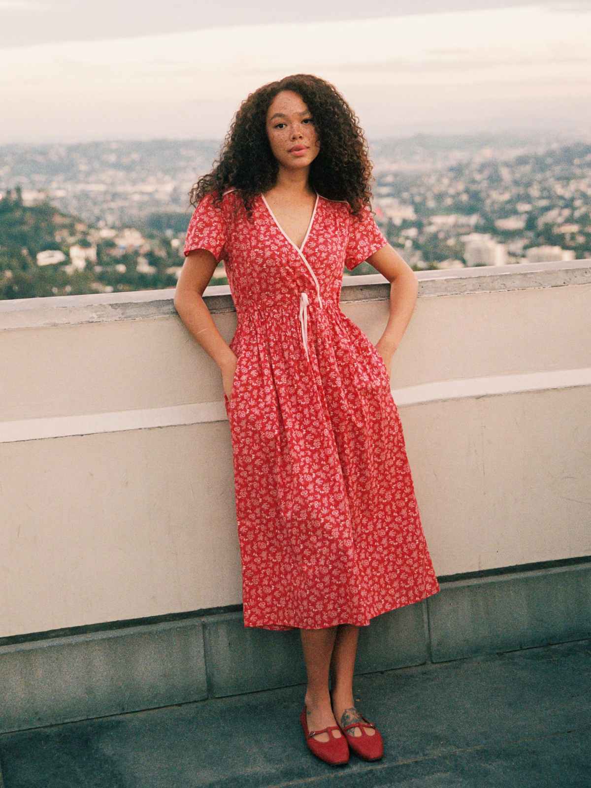 person wearing more sustainable petite clothes from christy dawn