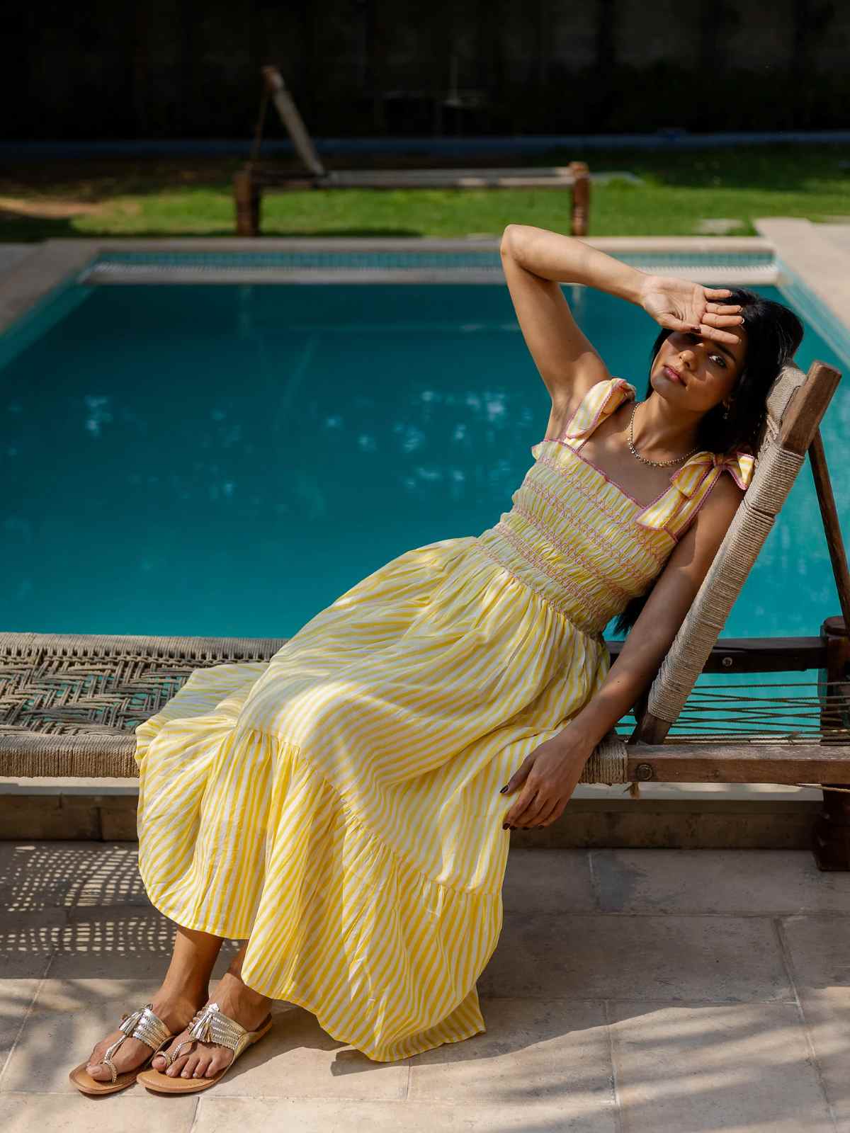 woman wearing striped dress from dilli grey (1)