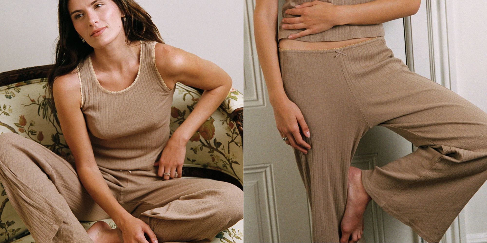 brown pointelle trousers from la relaxed