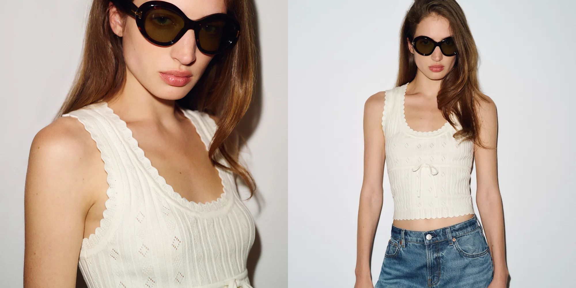 person wearing more sustainable pointelle tank top from reformation